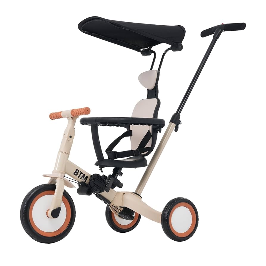 BTM ブラウン×ベージュ 三輪車 Amazon.co.jp: BTM 三輪車 ワンタッチ折りたたみ 高級 子供用